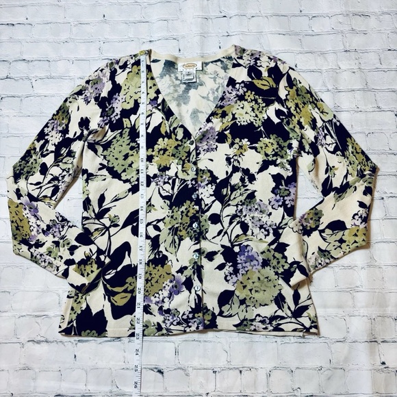 Talbots Floral V-Neck Silk Blend Cardigan Fairycore Petite Women's Size PS - Picture 9 of 11